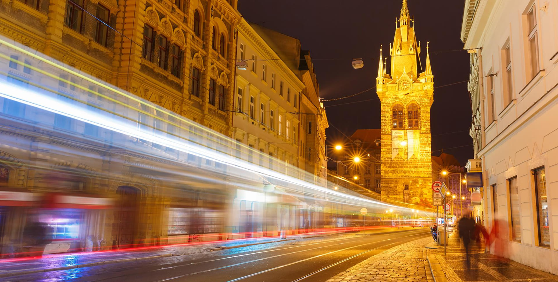 Prague street at night